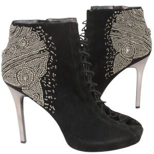 Sam Edelman Quantum size 10 black embellished lace up Peep toe boot NWOT